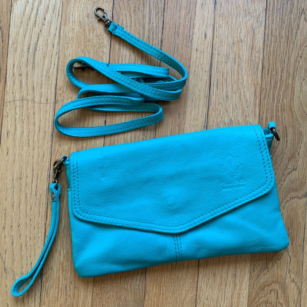 Beautiful turquoise Leather Clutch/Crossbody Bag